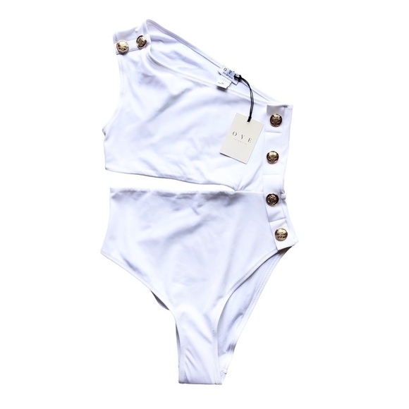 OYE Rhea One Shoulder Asymmetrical Cut Out One Piece Swimsuit White XS - Picture 3 of 15